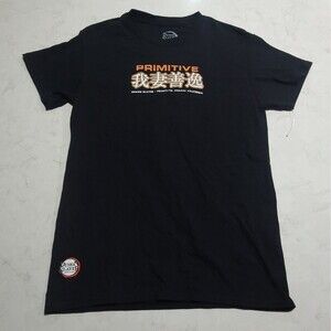 PRIMITIVE X Demon Slayer ZENITSU AGATSUMA Black Small Shirt Skateboard NWOT